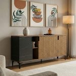 Μπουφές Riba καρυδί-μαύρη όψη μαρμάρου 180x40x78εκ