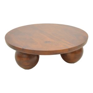 Τραπέζι σαλονιού Fedena μασίφ μάνγκο ξύλο καρυδί Φ90x30εκ