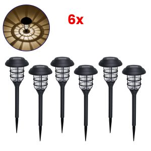 ΣΕΤ 6 Τεμαχίων Αυτόνομα Ηλιακά Φωτιστικά LED SMD 1W 100lm με Ενσωματωμένη Μπαταρία 250mAh - Φωτοβολταϊκό Πάνελ με Αισθητήρα Ημέρας-Νύχτας Αδιάβροχο IP65 Φανάρι Κήπου Στρογγυλό Θερμό Λευκό 3000K