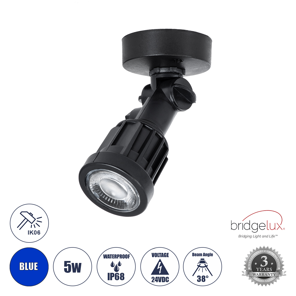 GARDENINI Φωτιστικό Σποτ LED 5W Αδιάβροχο IP68 Μπλε Dimmable