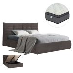 ΚΡΕΒΑΤΙ ΔΙΠΛΟ & ΣΤΡΩΜΑ SANDRA ΓΚΡΙ ΥΦΑΣΜΑ ΜΕ ΑΠΟΘ.ΧΩΡΟ--ΓΙΑ 160x200εκ