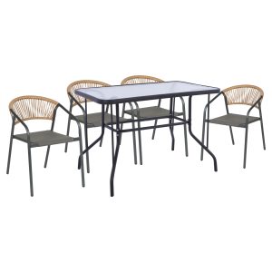 ΣΕΤ ΤΡΑΠΕΖΑΡΙΑΣ 5ΤΜΧ ADAM ΚΑΡΕΚΛΕΣ ΜΕΤΑΛΛΙΚΕΣ & ΤΡΑΠΕΖΙ 110x60εκ ΓΚΡΙ