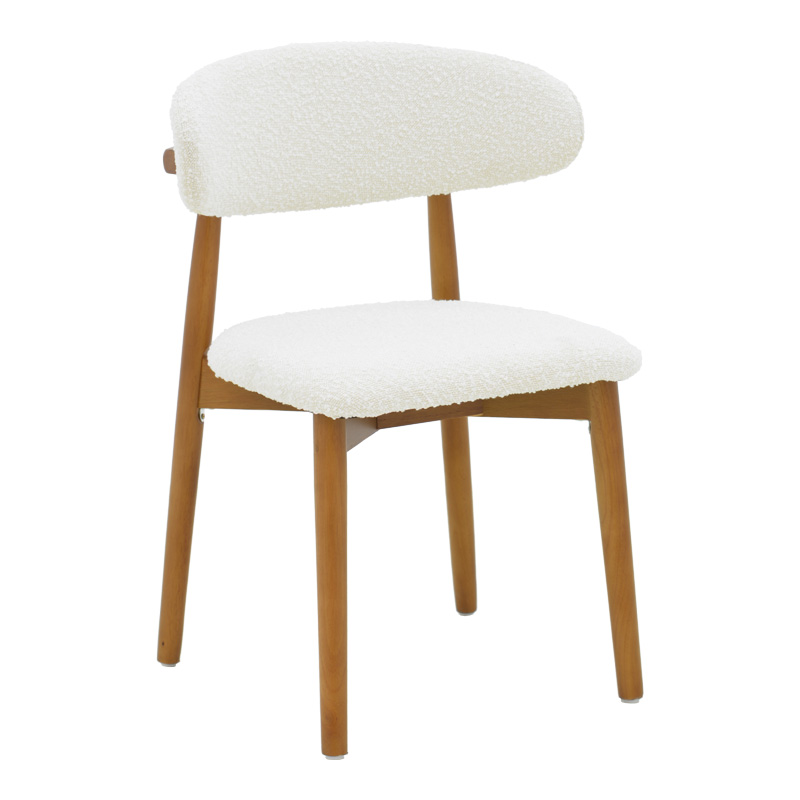 Καρέκλα Ubene rubberwood σε καρυδί-μπουκλέ ύφασμα σε λευκή απόχρωση 51x56x79εκ -Τιμή Σετ 2 τεμ.