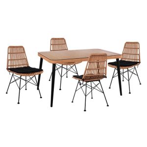 ΣΕΤ 5ΤΜΧ ALLEGRA WICKER ΜΕ ΤΡΑΠΕΖΙ 140X80Χ78Υ ΜΠΕΖ & ΜΑΥΡΟ ΧΡΩΜΑ