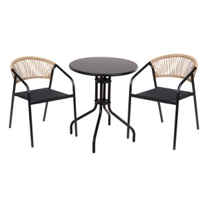 ΣΕΤ ΤΡΑΠΕΖΑΡΙΑΣ 3ΤΜΧ LINO ΜΕΤΑΛ. ΚΑΡΕΚΛΕΣ--ΣΤΡΟΓΓΥΛΟ ΤΡΑΠΕΖΙ Φ60εκ ΜΑΥΡΟ