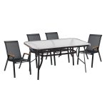 ΣΕΤ ΤΡΑΠΕΖΑΡΙΑΣ 5ΤΜΧ BRUNO ΚΑΡΕΚΛΕΣ ΜΕΤΑΛΛΙΚΕΣ & ΤΡΑΠΕΖΙ 150x90εκ ΜΑΥΡΟ