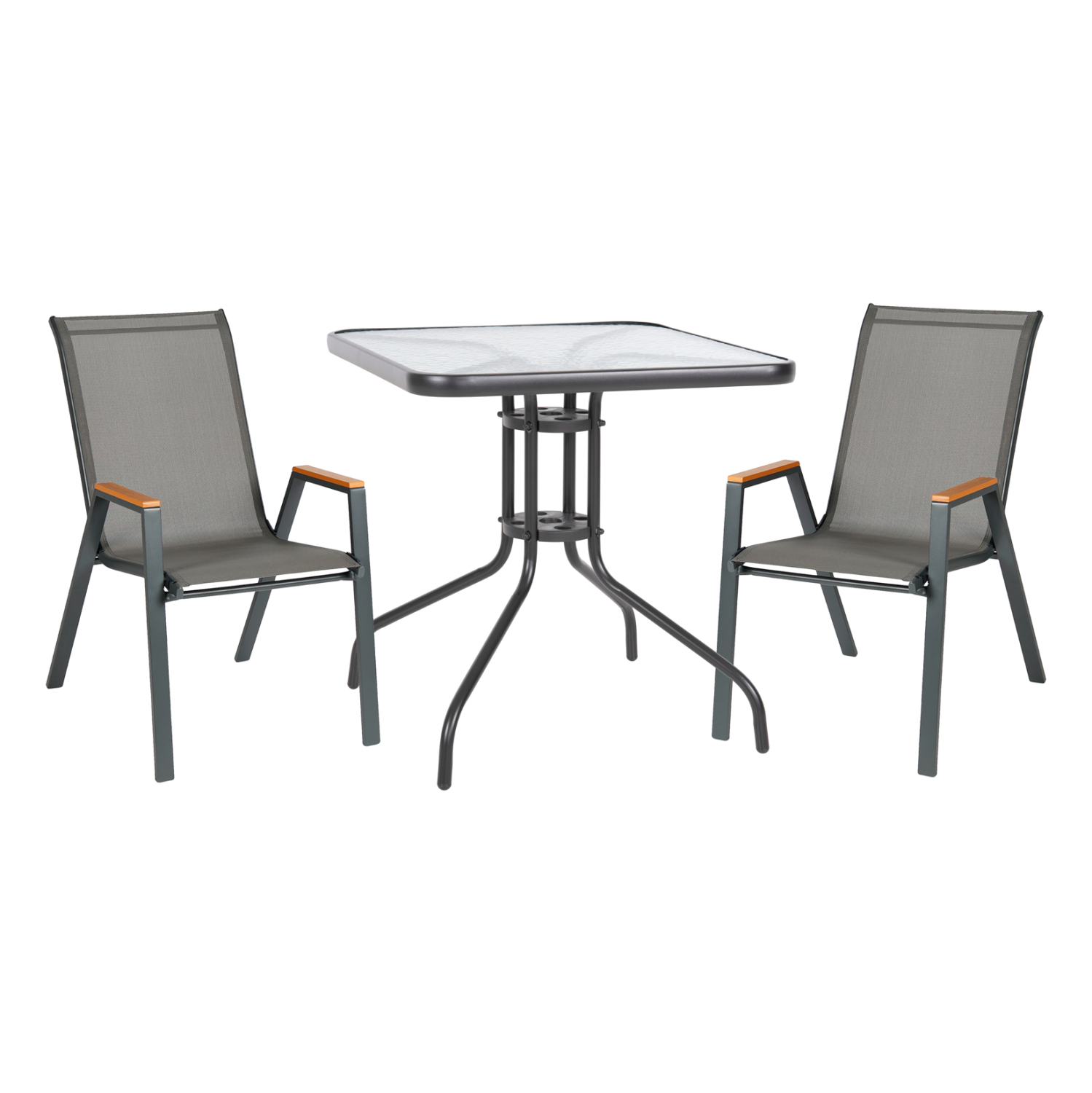 ΣΕΤ ΤΡΑΠΕΖΑΡΙΑΣ 3ΤΜΧ FIGO -- 2 ΚΑΡΕΚΛΕΣ & ΤΕΤΡΑΓΩΝΟ ΤΡΑΠΕΖΙ 70x70εκ ΓΚΡΙ