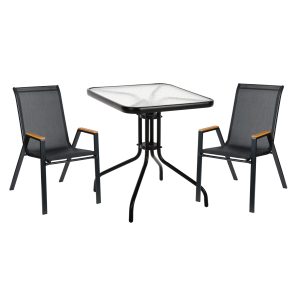 ΣΕΤ ΤΡΑΠΕΖΑΡΙΑΣ 3ΤΜΧ FIGO -- 2 ΚΑΡΕΚΛΕΣ & ΤΕΤΡΑΓΩΝΟ ΤΡΑΠΕΖΙ 60x60εκ ΜΑΥΡΟ