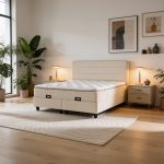 Κρεβάτι διπλό Linteda με αποθηκευτικό χώρο κρεμ βελούδο 160x200εκ