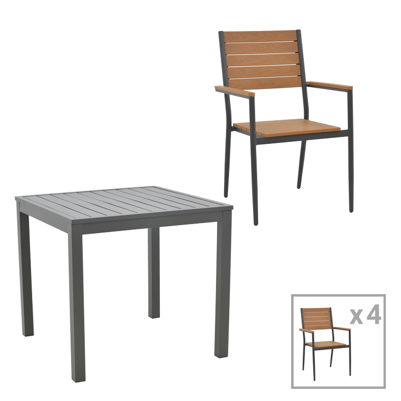 Τραπεζαρία σετ 5τεμ ανθρακί αλουμίνιο plywood 80x80x74εκ