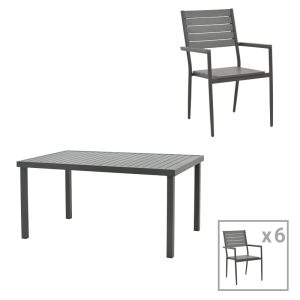 Τραπεζαρία σετ 7τεμ ανθρακί αλουμίνιο plywood 150x80x74εκ