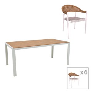 Τραπεζαρία Nares-Elation A σετ 7τεμ λευκό αλουμίνιο plywood