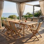 Τραπεζαρία Banou-Pino teak ξύλο φυσικό 180/240x100x75εκ