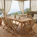 Τραπεζαρία Banou-Pino teak ξύλο φυσικό 180-240x100x75εκ