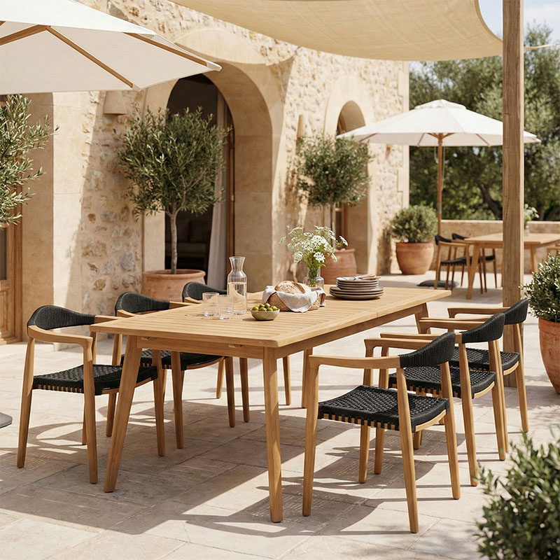 Τραπεζαρία Ganny-Pino teak ξύλο φυσικό-μαύρο 180-240x100x75εκ