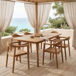 Τραπεζαρία Ganny-Pino teak ξύλο φυσικό 180-240x100x75εκ