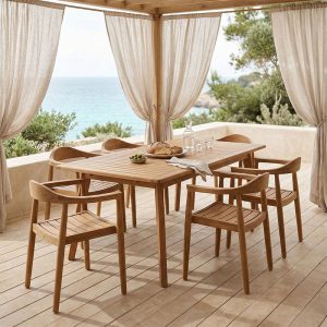 Τραπεζαρία Ganny-Pino teak ξύλο φυσικό 180-240x100x75εκ