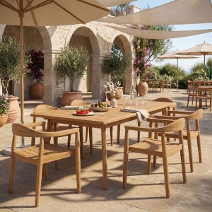 Τραπεζαρία Ganny-Pino teak φυσικό 180-240x100x75εκ