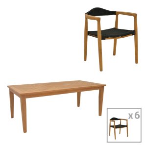 Τραπεζαρία σετ 7τεμ teak ξύλο φυσικό-μαύρο 200x100x75εκ