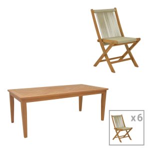 Τραπεζαρία σετ 7τεμ Banou-Mady teak φυσικό 202x100x75εκ