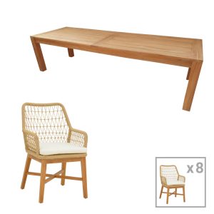 Τραπεζαρία 9τεμ teak ξύλο φυσικό-μπεζ 240x100x76εκ