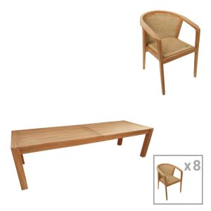 Τραπεζαρία Granny-Pablo σετ 9τεμ φυσικό-μπεζ 240x100x76εκ