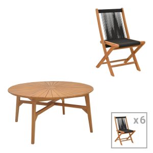 Τραπεζαρία 7τεμ Banou-Colen teak φυσικό-μαύρο Φ150x75εκ