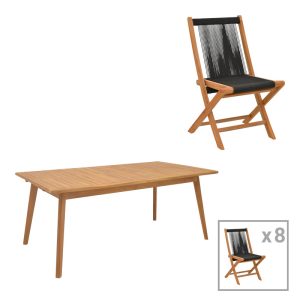 Τραπεζαρία Banou-Pino teak ξύλο φυσική-μαύρη 180/240x100x75εκ