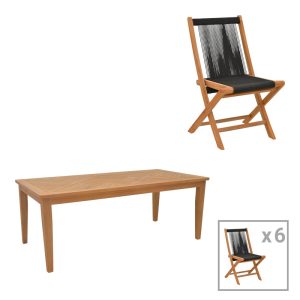 Τραπεζαρία σετ 7τεμ Banou-Mady teak φυσικό-μαύρο 200x100x75εκ