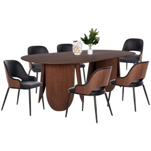 ΣΕΤ τραπεζαρίας 7τμχ DENTY οβάλ & 6 καρέκλες DELF 240x120x75Υ