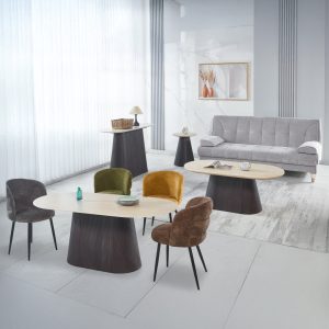 ΣΕΤ 3 τραπέζια & 1 κονσόλα CATER κεραμικό τραβερτίνα MDF καφέ