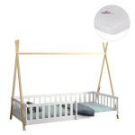 ΚΡΕΒΑΤΙ ΠΑΙΔΙΚΟ ΜΕ ΚΑΓΚΕΛΑ MUNK ΠΕΥΚΟ ΛΕΥΚΟ/ΦΥΣΙΚΟ--ΜΕ ΣΤΡΩΜΑ 90x190εκ