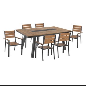 ΣΕΤ τραπεζαρίας 7τμχ SAGA αλουμίνιο γκρι polywood 200x100x75Y