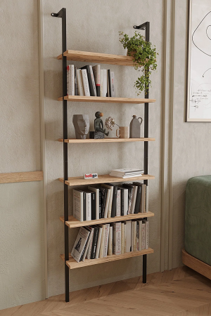 Βιβλιοθήκη Mady atlantic pine-μαύρο 60x22x170