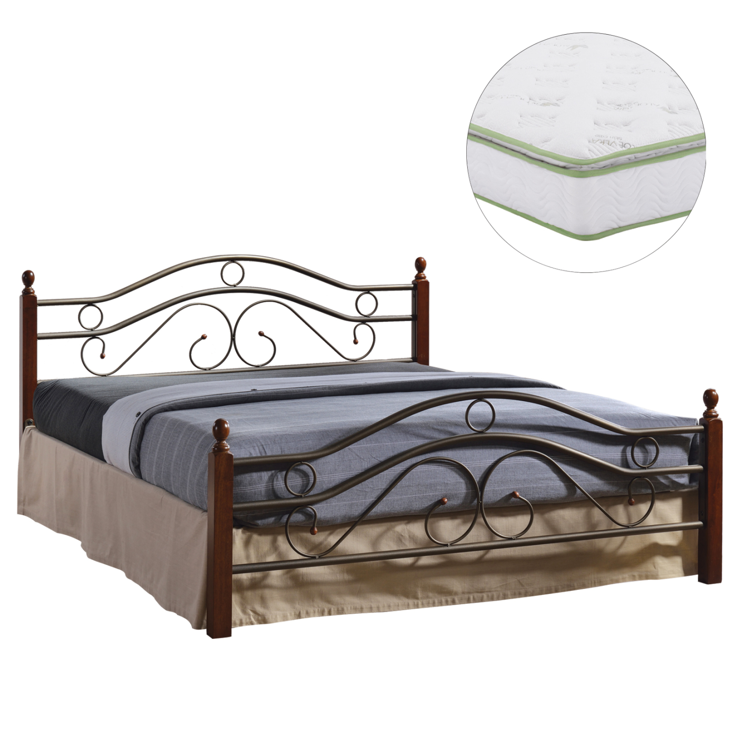 ΚΡΕΒΑΤΙ ΔΙΠΛΟ CELINA ΜΕΤΑΛΛΟ ΞΥΛΟ DIRTY OAK 153x211x95Y & ΣΤΡΩΜΑ