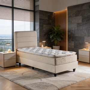 Κρεβάτι μονό Linteda κρεμ βελούδο 90x200εκ