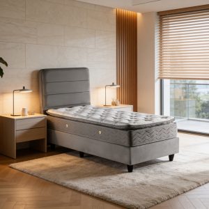 Κρεβάτι μονό Linteda ανθρακί βελούδο 90x200εκ