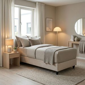 Κρεβάτι μονό Υπόστρωμα Pakda κρεμ βελούδο 90x200εκ