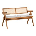 Διθέσιος Καναπές Winslow Rubberwood Ανοιχτό Καρυδί - Ύφασμα Γκρι 130x60x87εκ