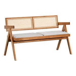 Διθέσιος Καναπές Winslow Rubberwood Ανοιχτό Καρυδί - Ύφασμα Γκρι 130x60x87εκ