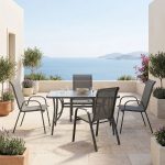 Τραπεζαρία Ensure Calan σετ 5τεμ - Ανθρακί Μέταλλο με Γυαλί 120x70εκ