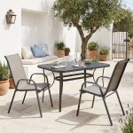 Τραπεζαρία Ensure Calan σετ 3τεμ - Ανθρακί Μέταλλο με Γυαλί 120x70x70εκ