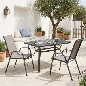 Τραπεζαρία Ensure Calan σετ 3τεμ - Ανθρακί Μέταλλο με Γυαλί 120x70x70εκ