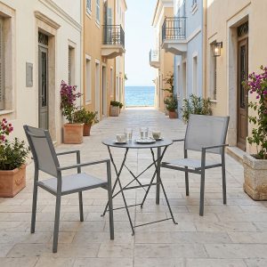 Τραπεζαρία Bistro Confidence σετ 3τεμ - Ανθρακί Μέταλλο με Γκρι Textilene