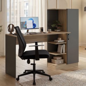 Γραφείο με βιβλιοθήκη και ντουλάπι Ofisio sonoma-ανθρακί 152.3x40x120εκ