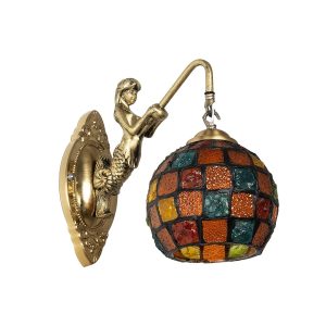 MERMAID Vintage Φωτιστικό Τοίχου - Απλίκα με Ντουί 1 x E27 AC 220-240V IP20 - Μπρούτζινο & Πολύχρωμο - Μ17 x Π30 x Υ27cm