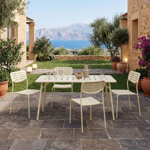 Τραπεζαρία Moraja Deraby Ι σετ 5τεμ κρεμ μέταλλο 140x80x72εκ