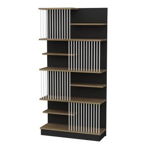 Βιβλιοθήκη Gassim μαύρο-καρυδί-λευκό 80x26,4x160εκ