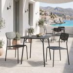 Τραπεζαρία Moraja Deraby I σετ 3τεμ μαύρο μέταλλο 70x70x73εκ