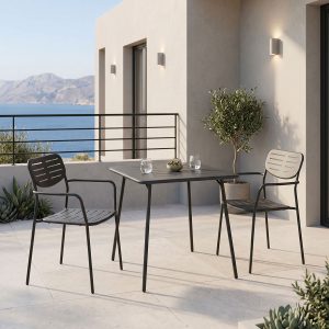 Τραπεζαρία Moraja Deraby σετ 3τεμ μαύρο μέταλλο 70x70x73εκ